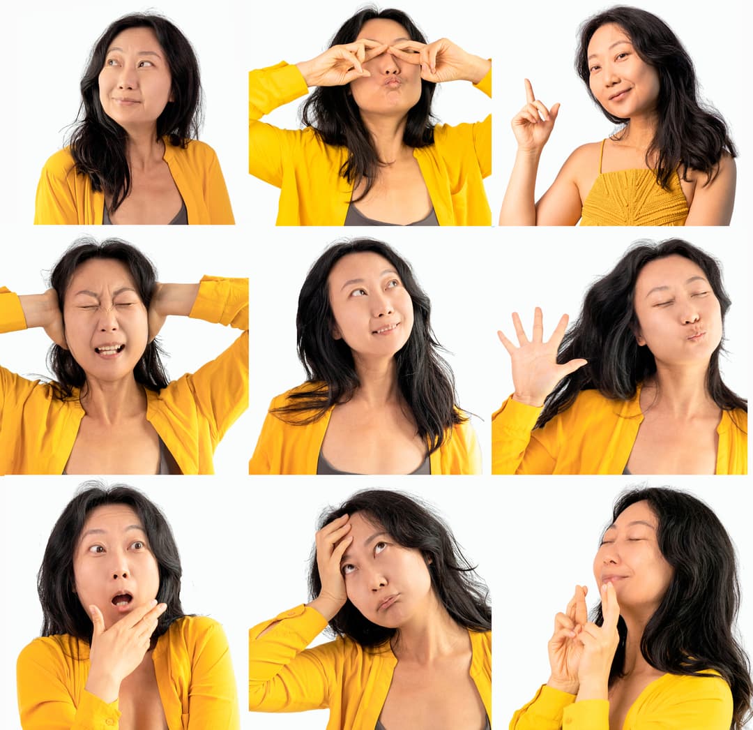 Grid of different facial expressions and emotions